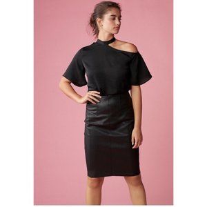 Express Black Vegan Leather Pencil Skirt with Back Slit Size 0